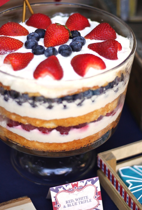 red, white, and blue trifle