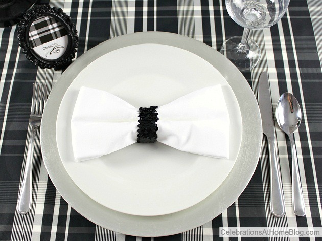 "bow tie" napkin wrapped with sequin trim