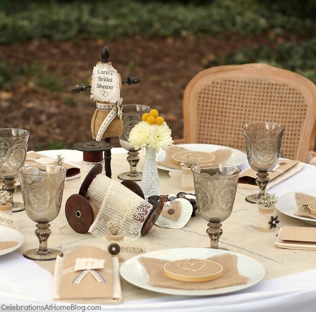 shabby chic-vintage inspired table setting for a bridal shower 