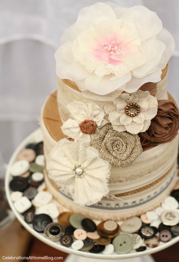 ribbon & trim "cake" - shabby chic dessert table - bridal shower theme