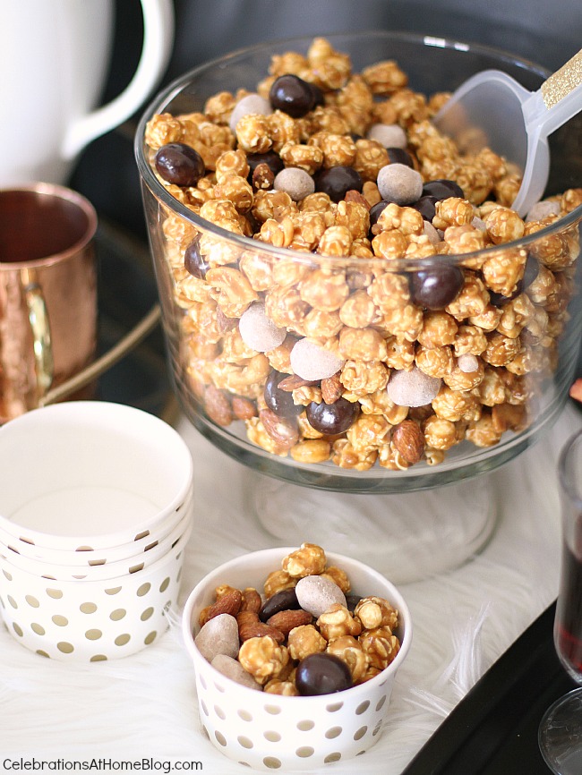 How to host an easy cocktail party. sweet popcorn mix