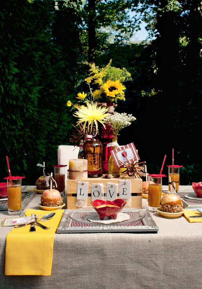 Apple themed Autumn Engagement Party, table setting