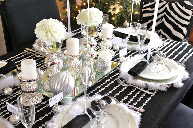 Modern Glam Table Setting in Black and Gold and Silver - Home with