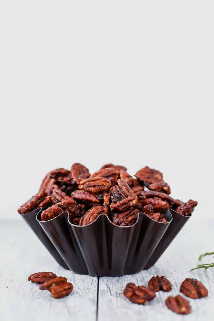 sweet & spicy pecans in fluted bowl