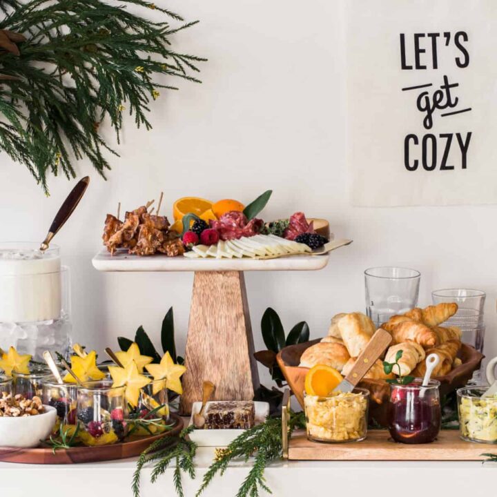 breakfast foods on white table