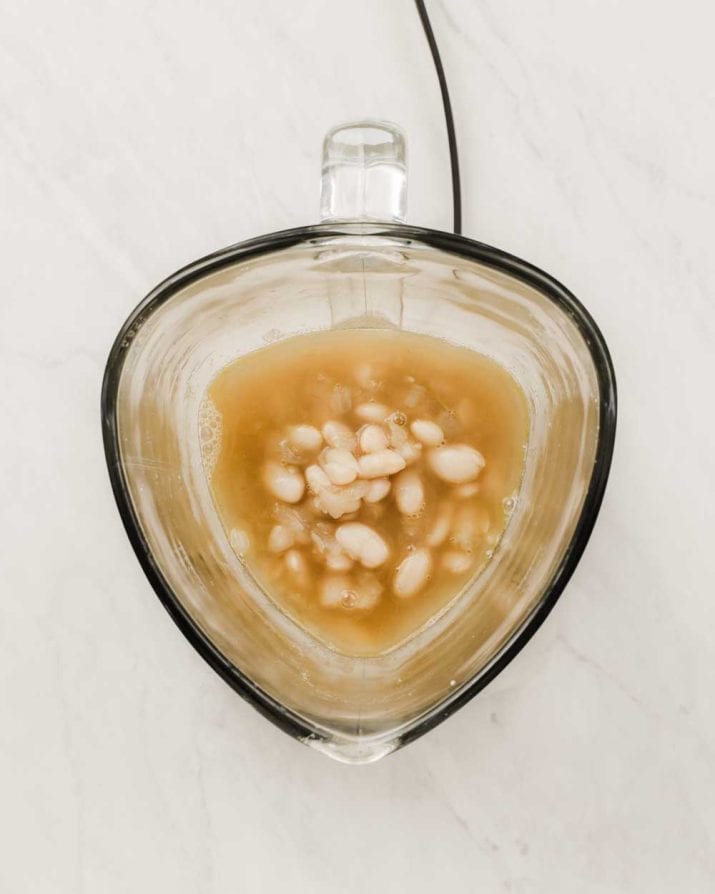 white bean soup mixture in blender.