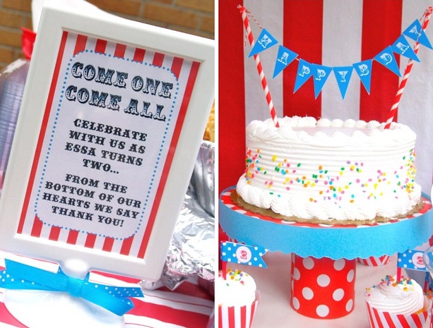 circus themed sign and cake