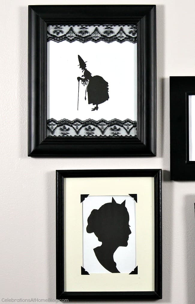 Hang a Halloween framed silhouette wall for spooky decor in your entry hall or party space. This diy gallery wall has a spooky twist.