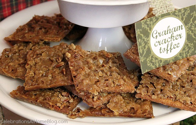 Rustic Woodland Christmas dessert table - cracker toffee