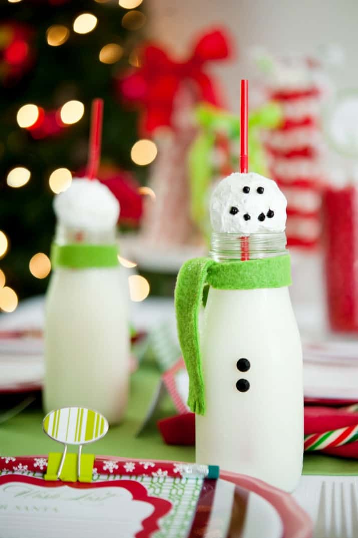 kids Christmas table snowman milk bottle