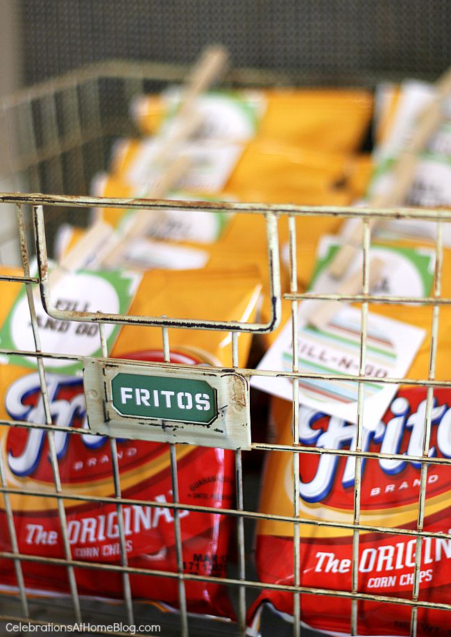 small bags of Fritos corn chips in wire basket