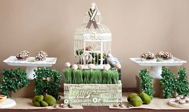 A beautiful garden inspired dessert table in green and brown is a great addition to any spring celebration. See this lovely guest feature here.