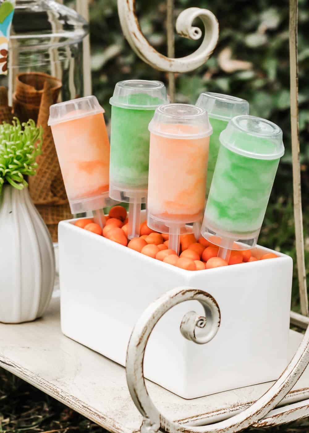 DIY sherbet pushups displayed in a vase.