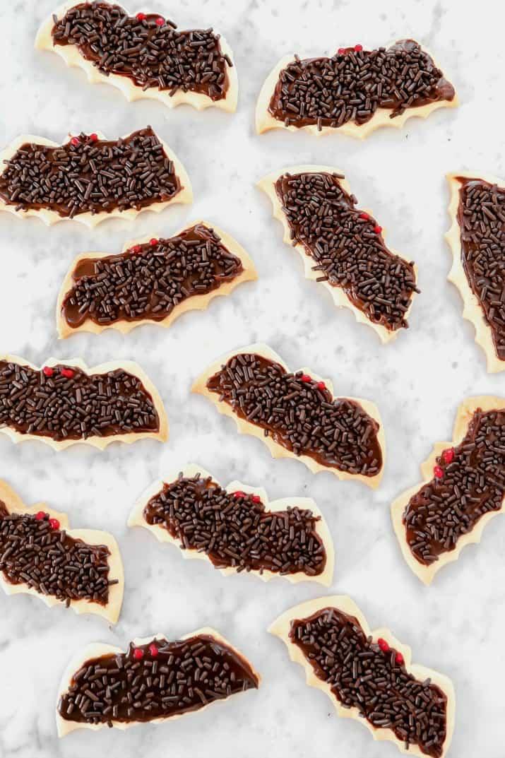 shortbread cookies for Halloween, bat shapes