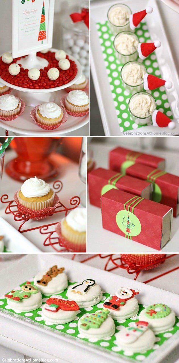 These family friendly Christmas party ideas are full of whimsical touches done in classic red and green. Includes a sweet dessert table for all. #Christmas #christmasparty #redchristmas #whimsicalChristmas #familyChristmasparty