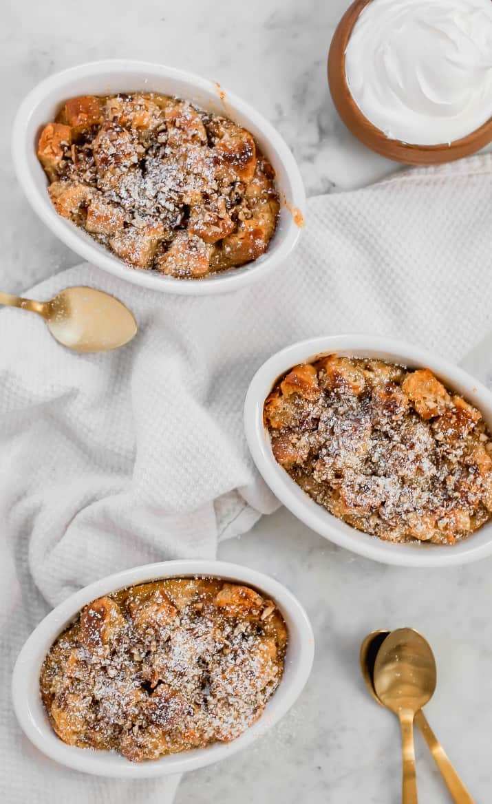 eggnog bread pudding in mini baking dishes