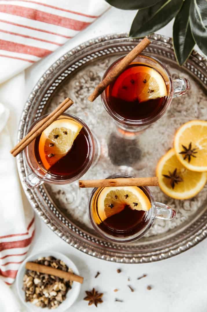 spiced wine cocktails on silver tray