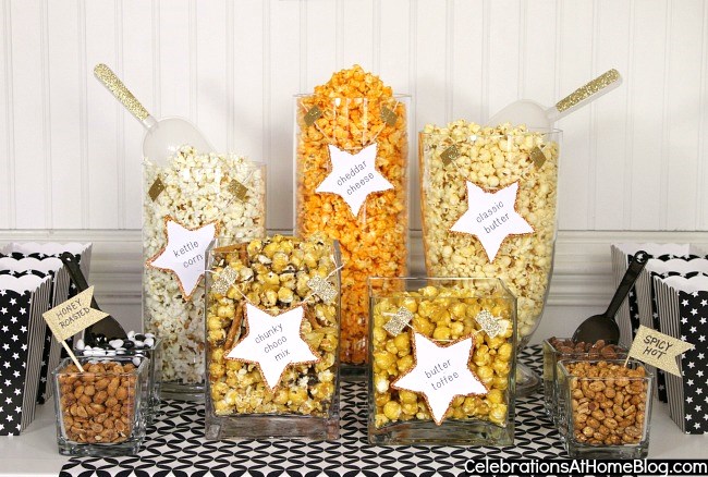 a Popcorn Bar for awards viewing or movies parties, childrens parties, or sports themed parties.