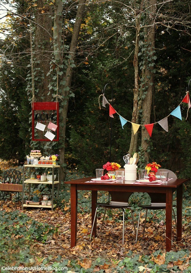 You'll love this retro kitchen themed bridal shower with it's bright colors and mini food cart.