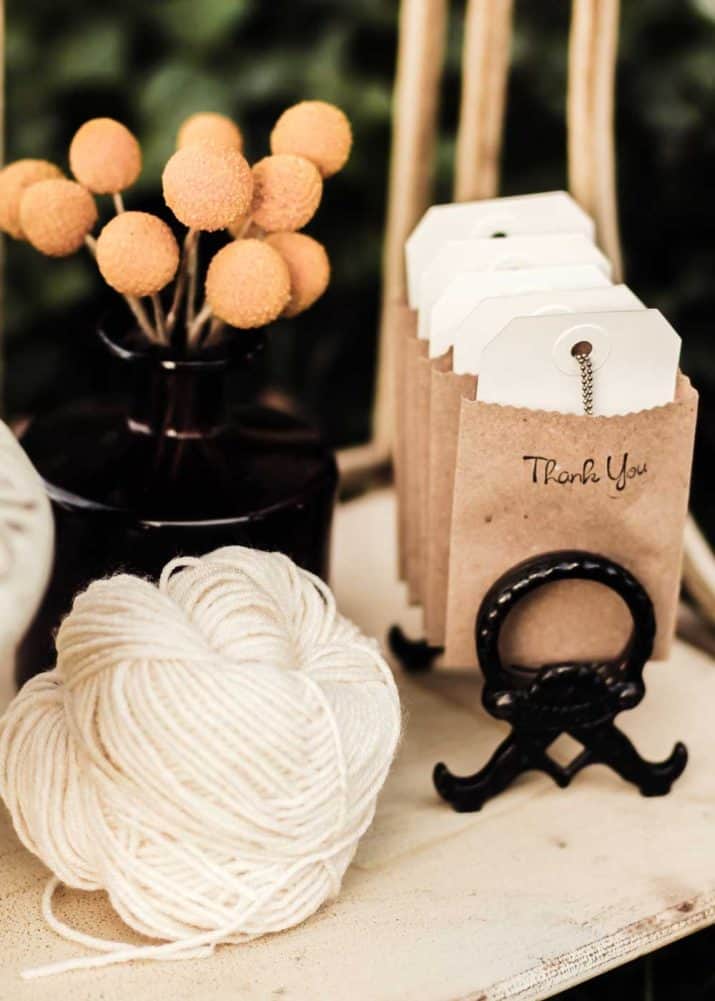 thank you gifts displayed in vintage mail holder.