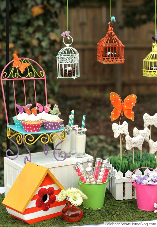 Whimsical kids garden party ideas - dessert display