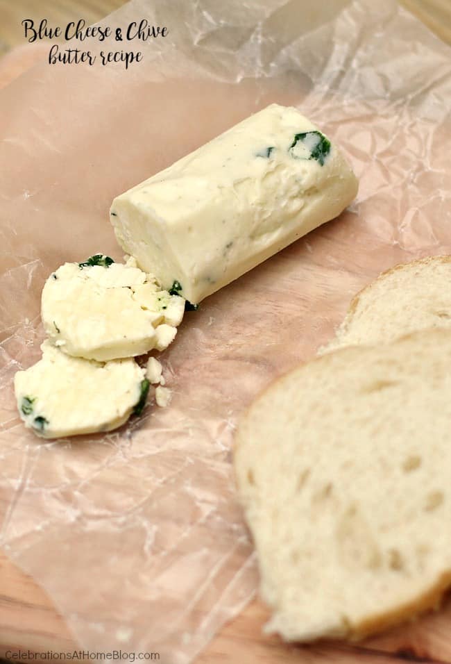 flavored butter recipes; blue cheese and chive compound butter
