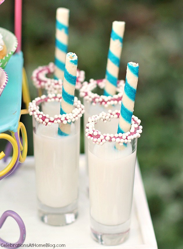 Whimsical garden party ideas - serve milk with cookie straws