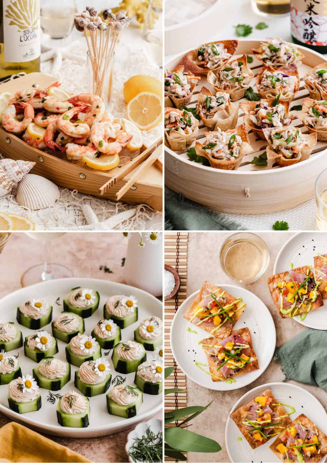 photo collage of four seafood appetizers.