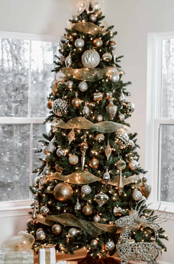 Christmas tree with gold decorations