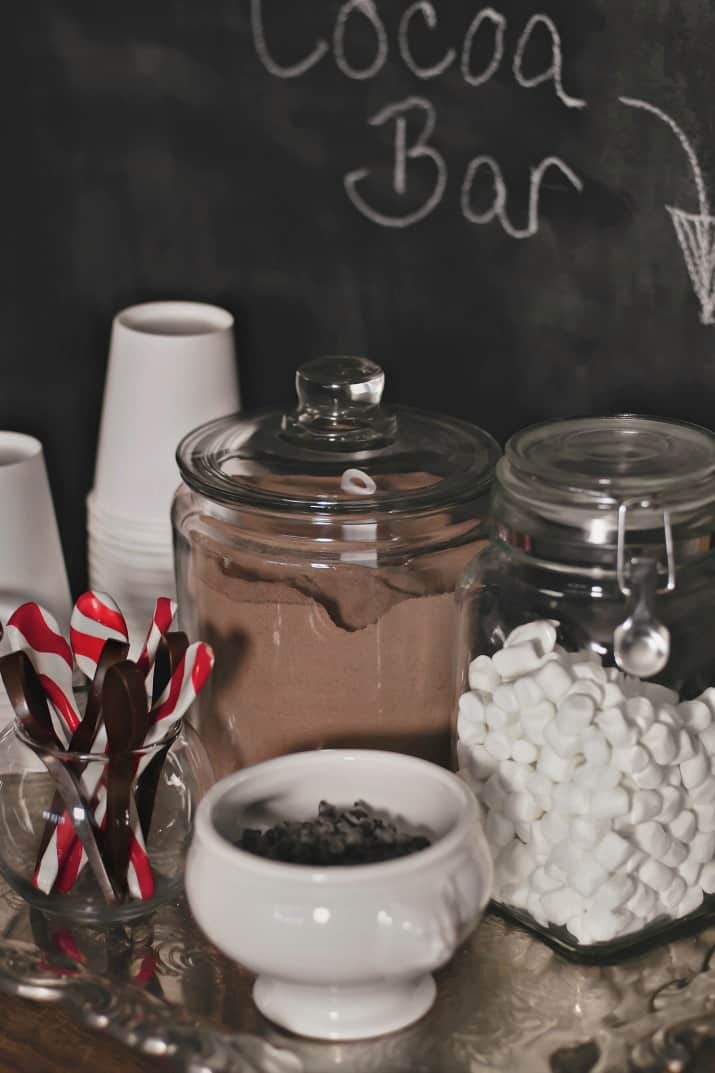 set up a hot cocoa bar with jars of ingredients