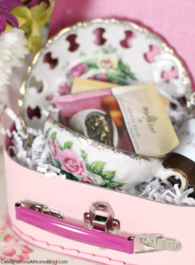 Make this tea themed gift box for a hostess gift, for bridesmaids, for mother's day, or any special occasion.