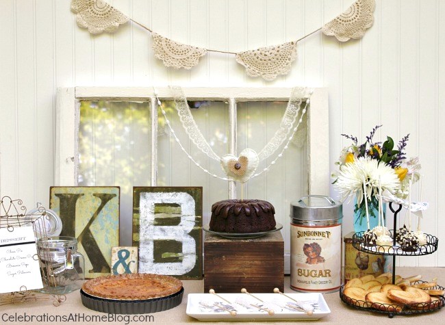 vintage style bridal shower dessert table