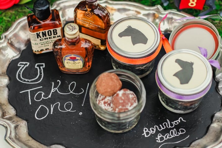 bourbon tasting party favors on a tray