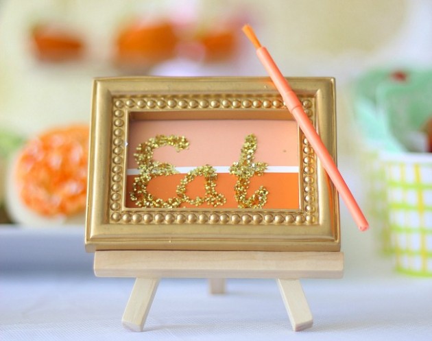 mini DIY paint easel with paint chip as a framed sign.