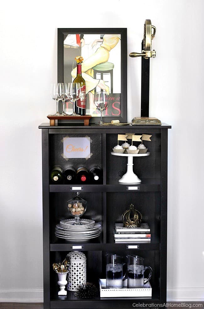 Styling a bookcase for entertaining is as easy as can be. Get ideas here.