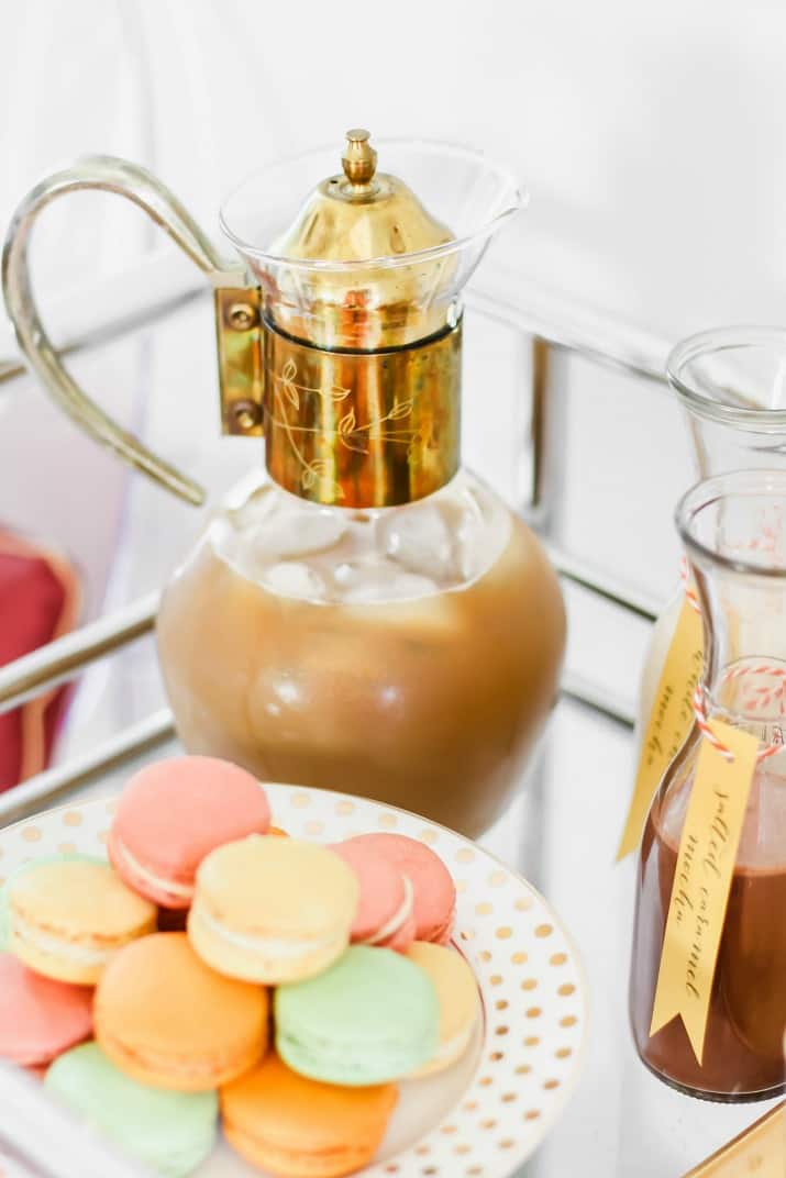 ice coffee in vintage glass pitcher