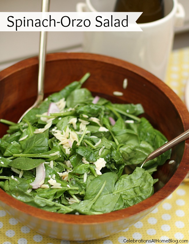 Al Fresco Dinner Party Menu with Recipes; spinach orzo salad