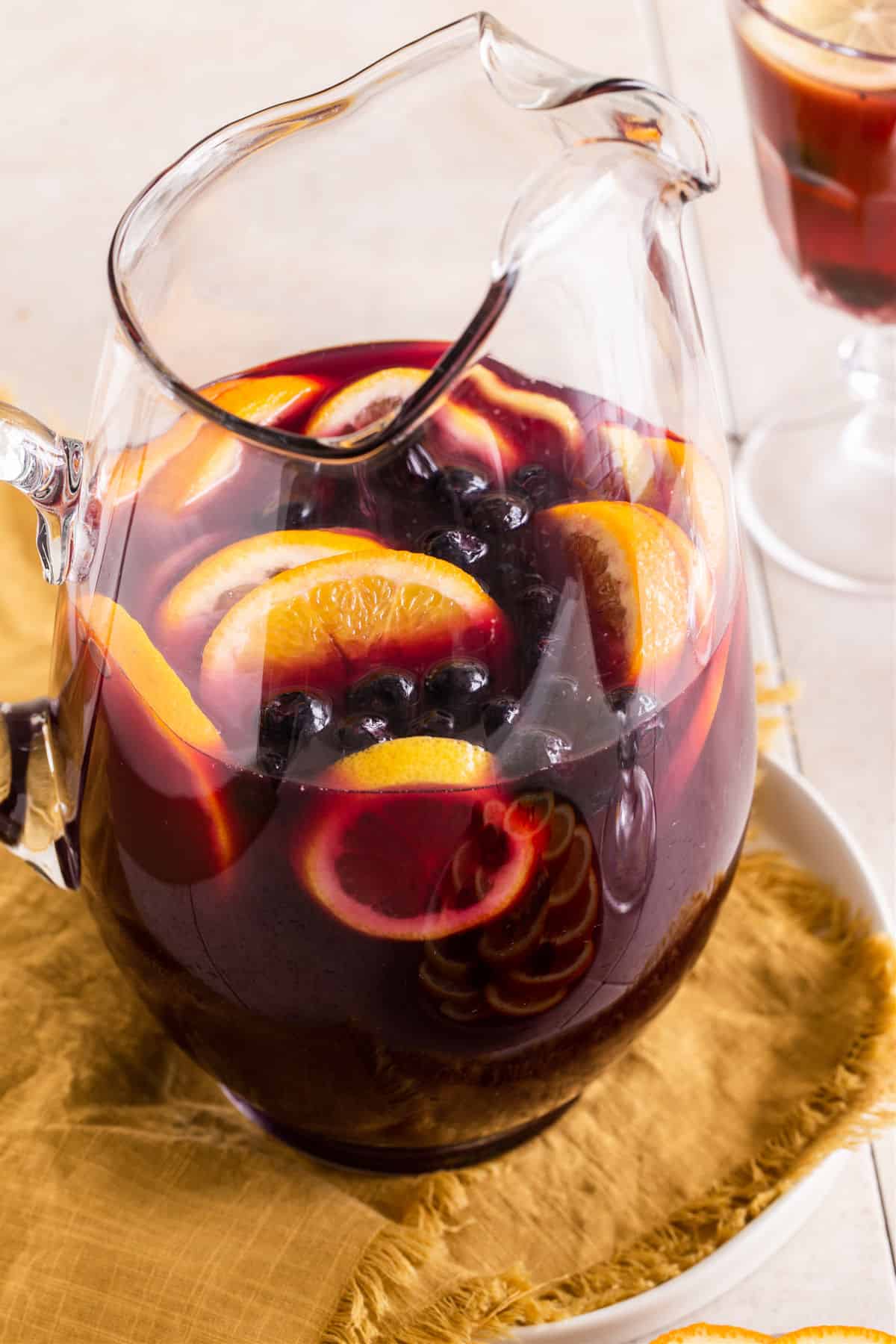 glass pitcher of red sangria