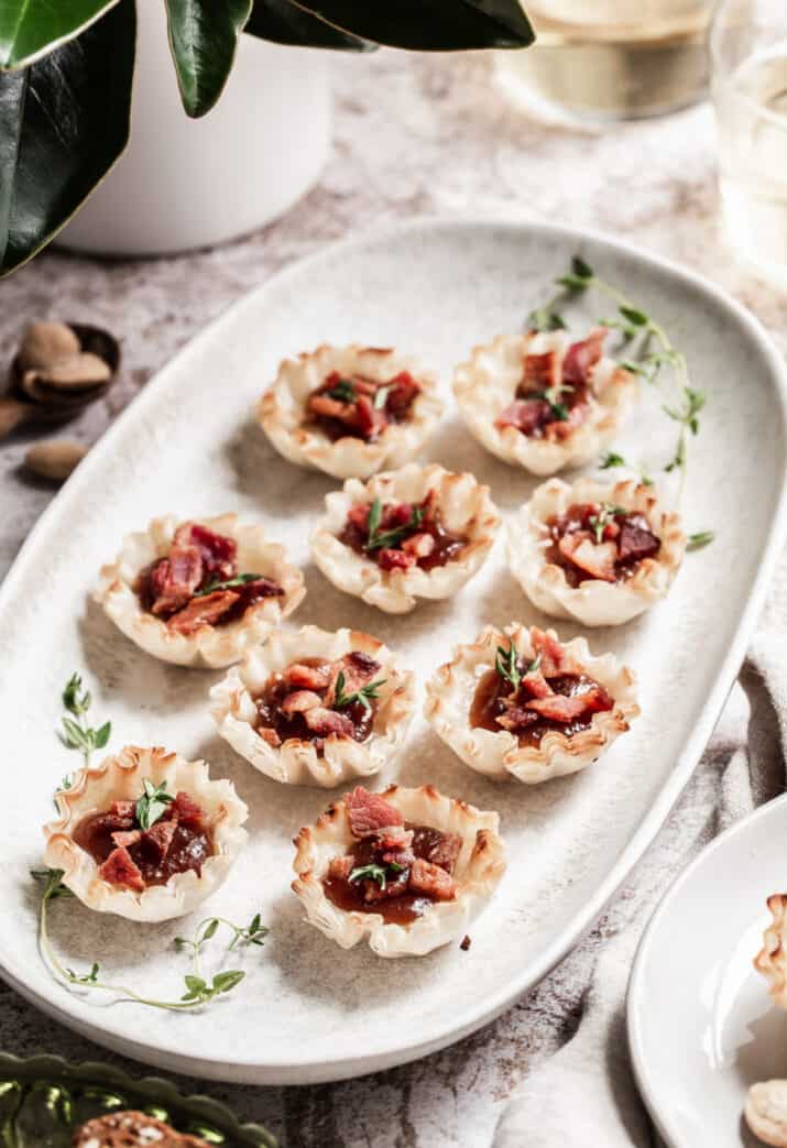 phyllo cup appetizers on white plate