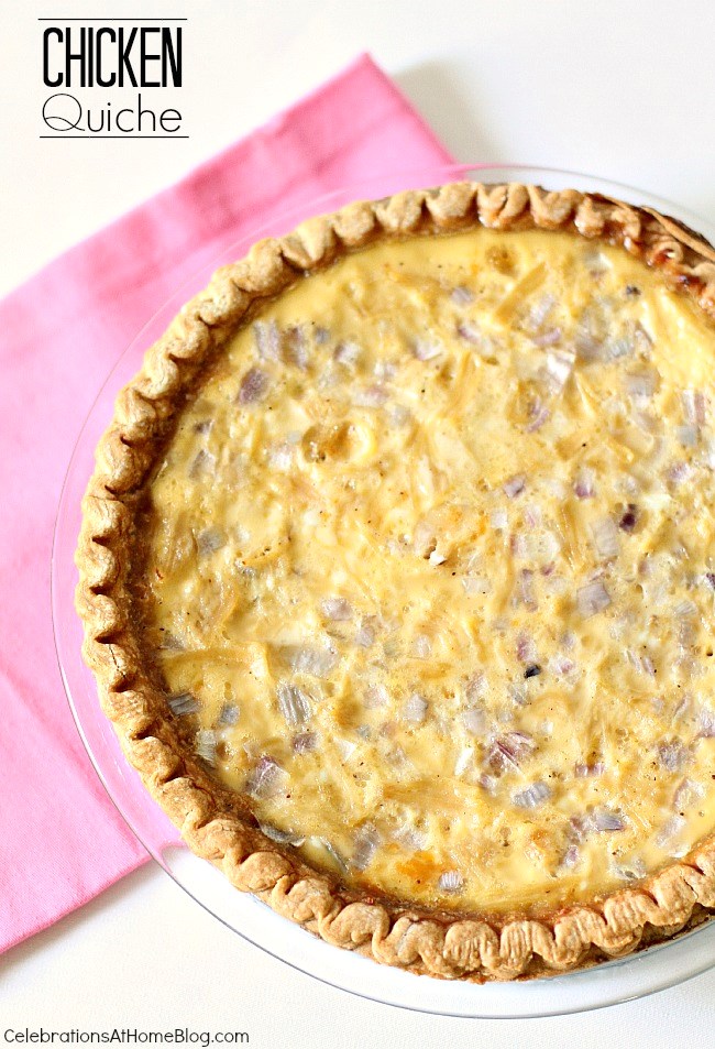 This chicken quiche is easy to put together and bake for a brunch, luncheon, or family dinner. Tastes delicious too!