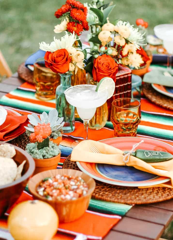 Mexican theme party decorations in a dining room of a house in