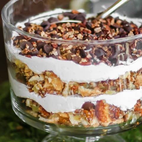 pecan pie trifle dessert recipe in glass dish