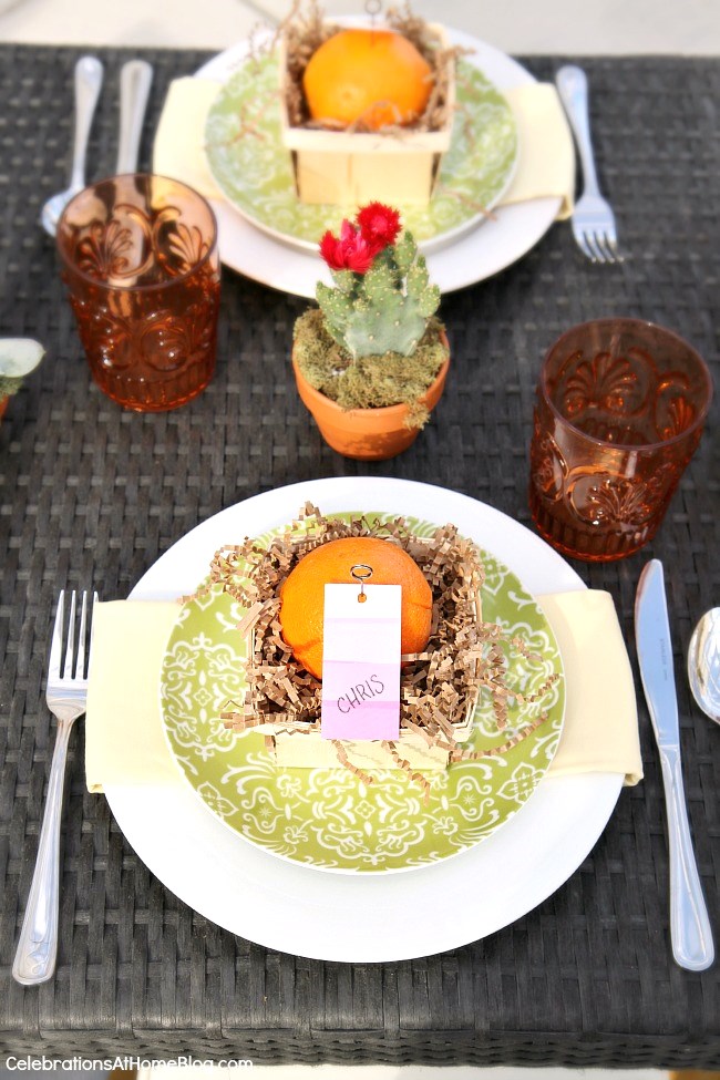 Outdoor entertaining dinner party place settings