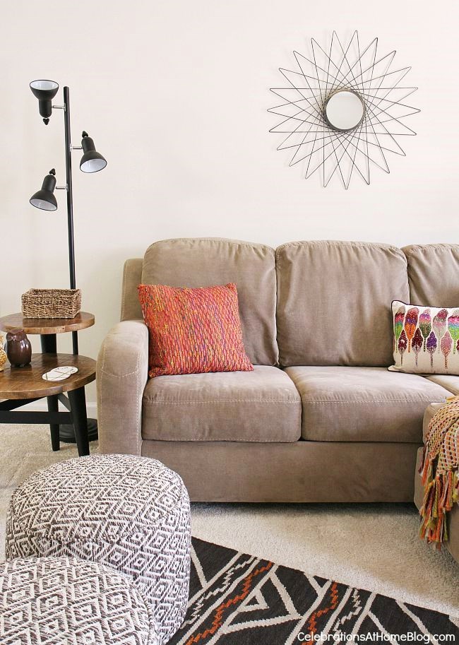 On-trend boho-chic updates make this bonus room decor cozy and inviting for the whole family. 