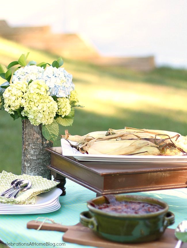 food buffet with flowers