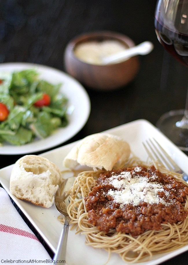 Slow cooker spaghetti sauce for a crowd is perfect for casual entertaining at home.