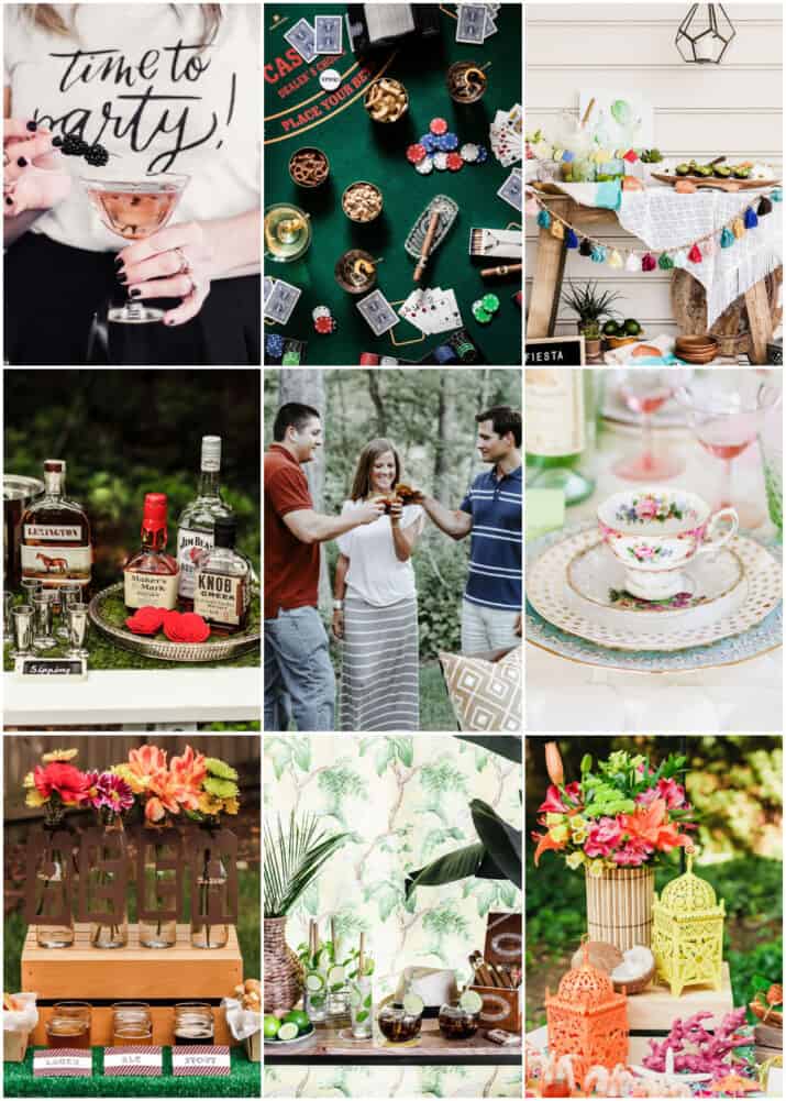 photo collage of party themes.