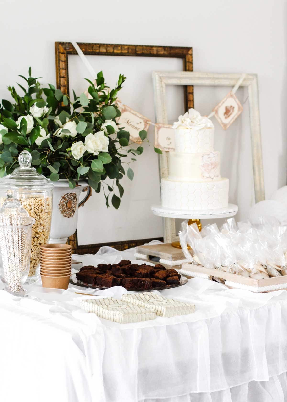 bridal shower dessert table, Meant to Bee theme.