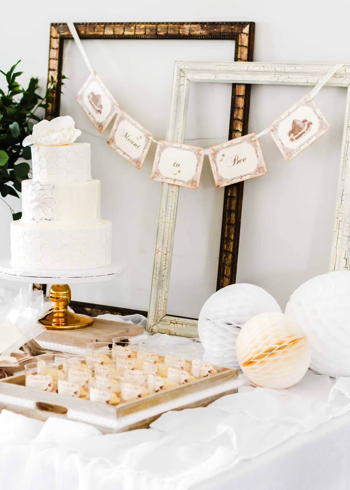 engagement party dessert table, Meant to Bee theme.