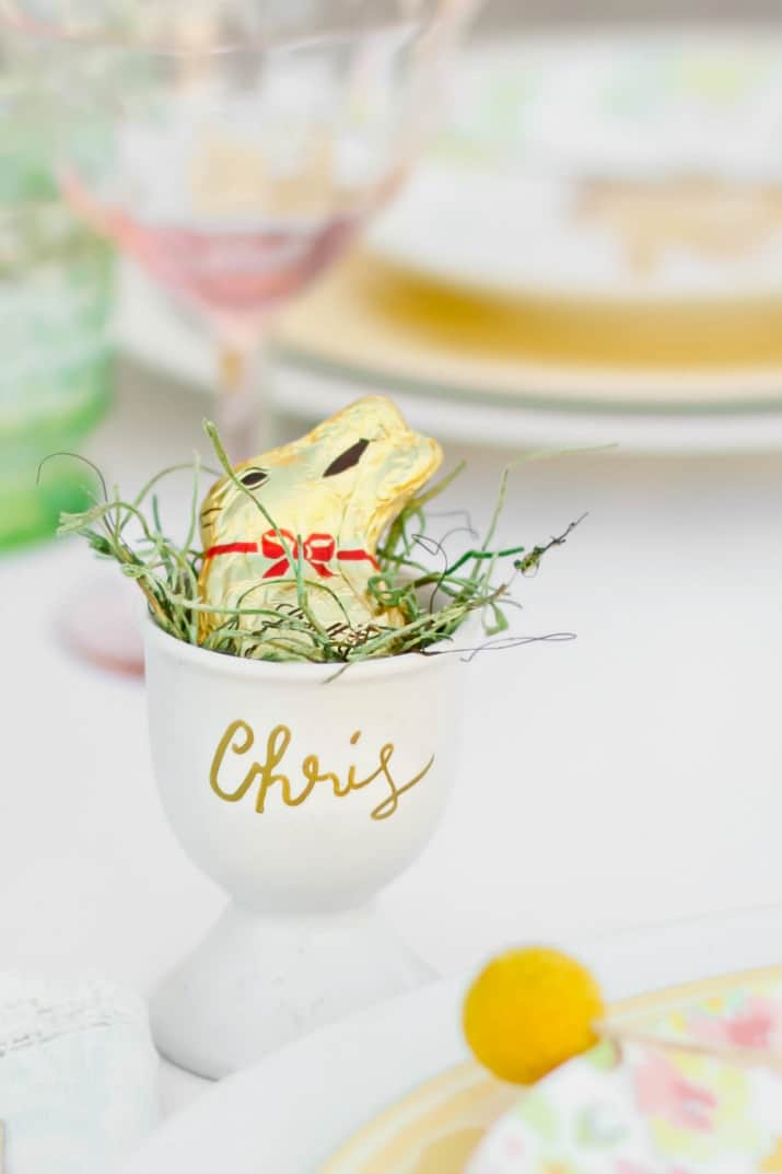 Easter table with egg cup place card
